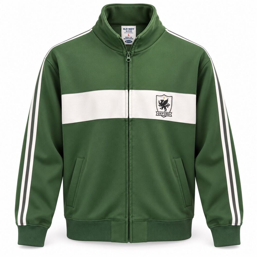 Vtg Old Navy Oxford Track Jacket Stripe Full Zip Mens L Green White Y2K 90s EUC